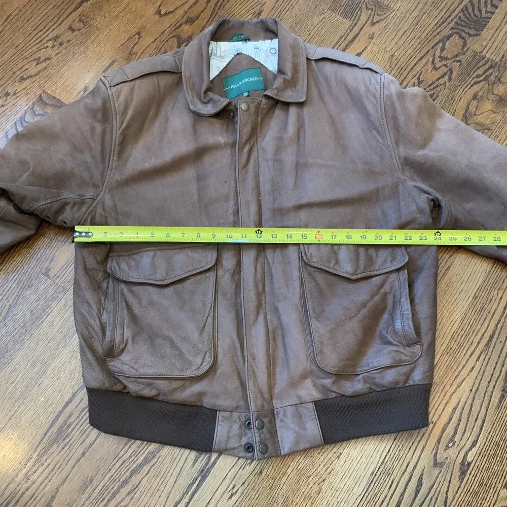 Vintage Men's Brown Leather Bomber Jacket Size 46 Moto Pilot Retro‎ Hipster